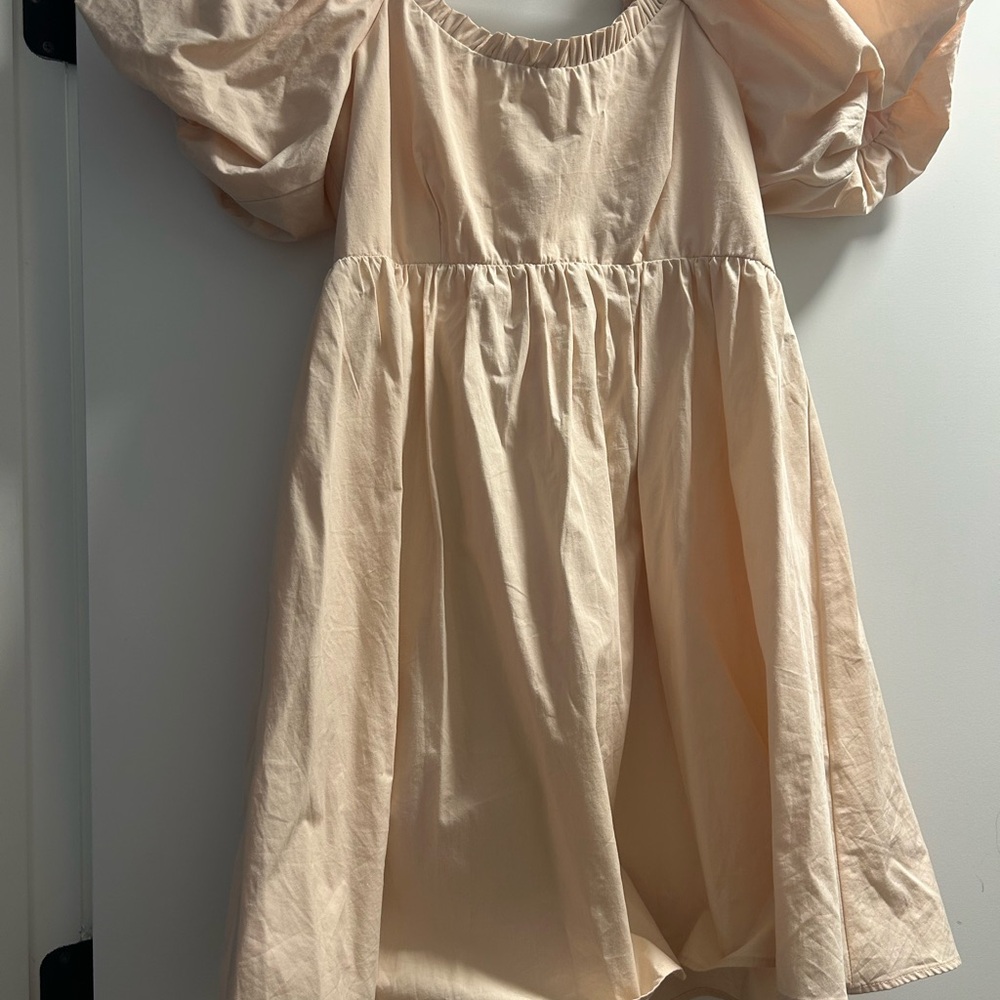 Cream Smocked Puff Sleeve Mini Dress